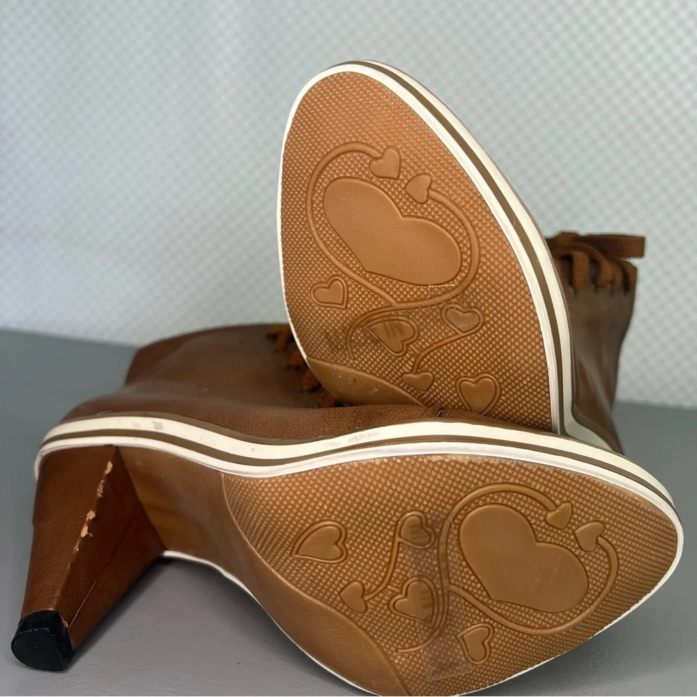 Reneeze Brown Lace Up High Heel Ankle Boots Faux Leather‎ Size  6 - Picture 8 of 11